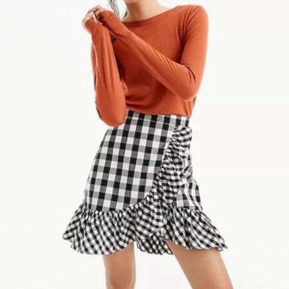 J. Crew Dresses & Skirts - J. Crew Women's Black/White Gingham Ruffle Skirt Size 14